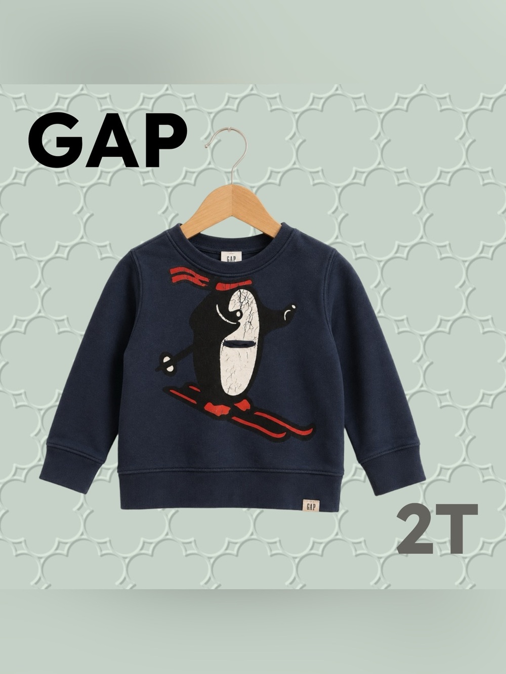 🇺🇸👍GUC GAP | 2T | Unisex Graphic Skiing Penguin Blue Toddler Sweatshirt❗️read